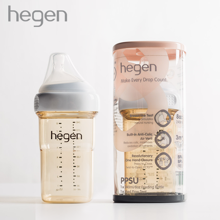 新加坡进口Hegen新生儿奶瓶PPSU婴儿断奶神器宝宝硅胶耐摔防胀气-240ml